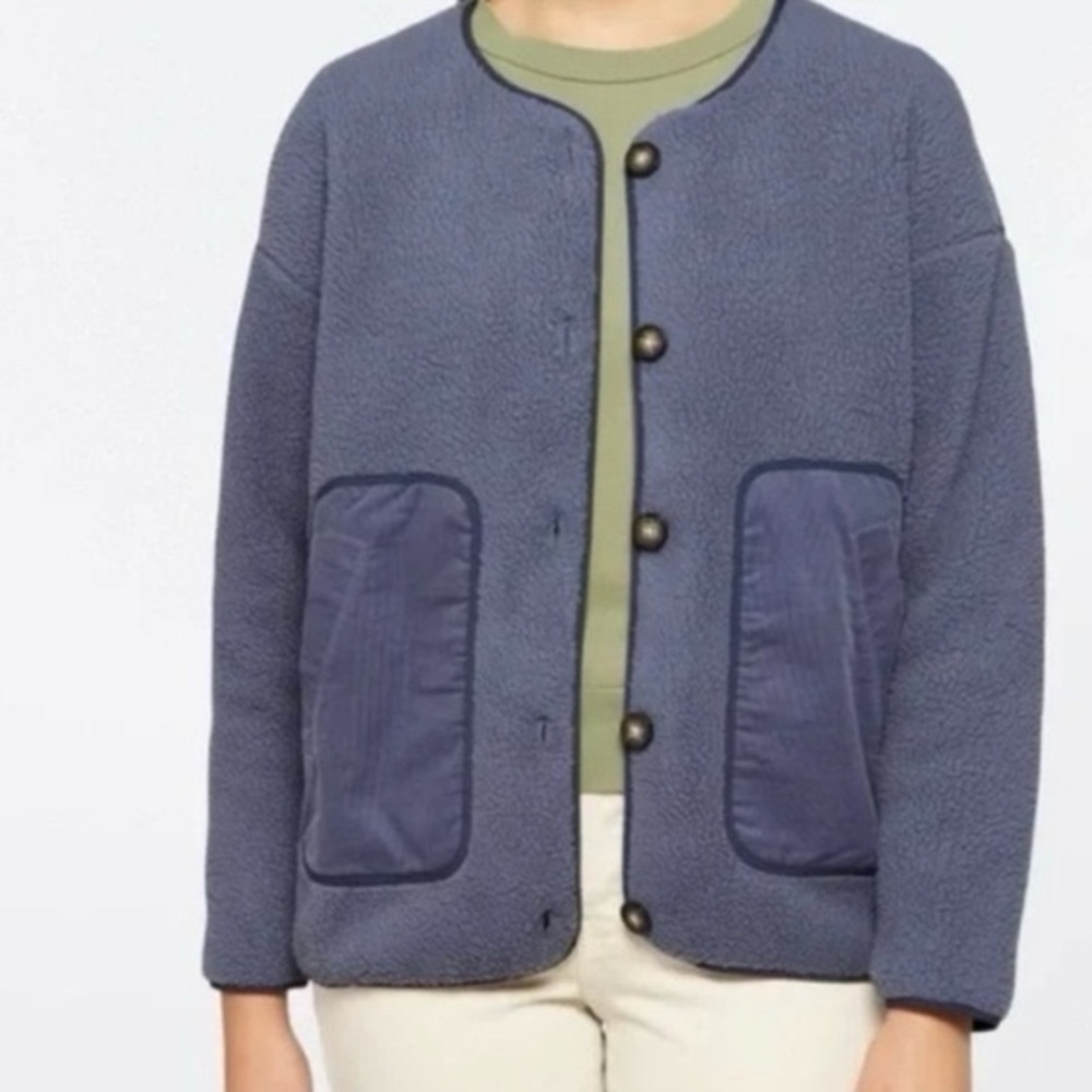 Madewell ReSourced Fleece Shacket Blue Corduroy Trim Jacket Oversized M